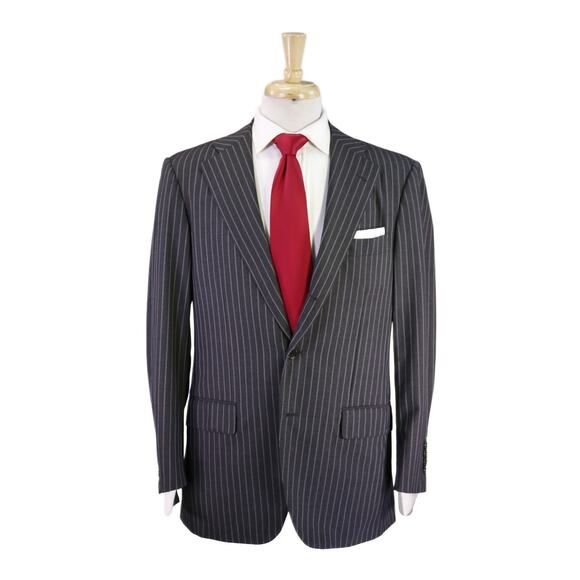 Raffaele Caruso Gray Bold Striped 3/2 Roll Super 120's Wool Suit 40R